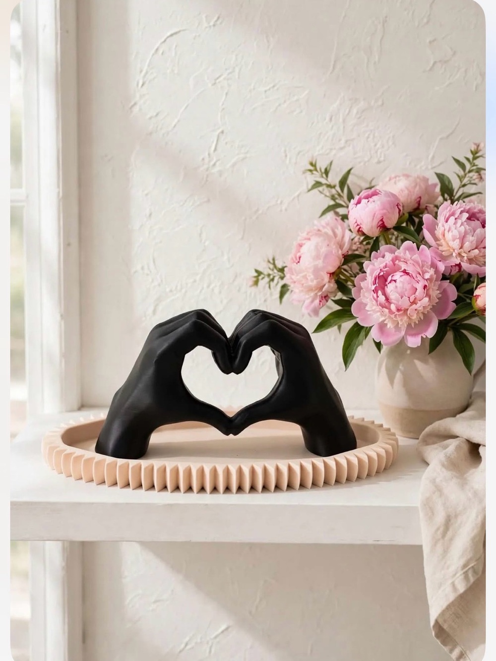 Decorative Black Hand Heart Sculpture